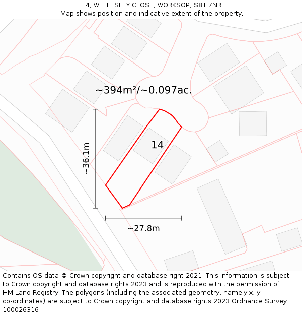 14, WELLESLEY CLOSE, WORKSOP, S81 7NR: Plot and title map