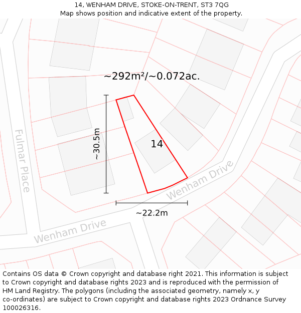 14, WENHAM DRIVE, STOKE-ON-TRENT, ST3 7QG: Plot and title map