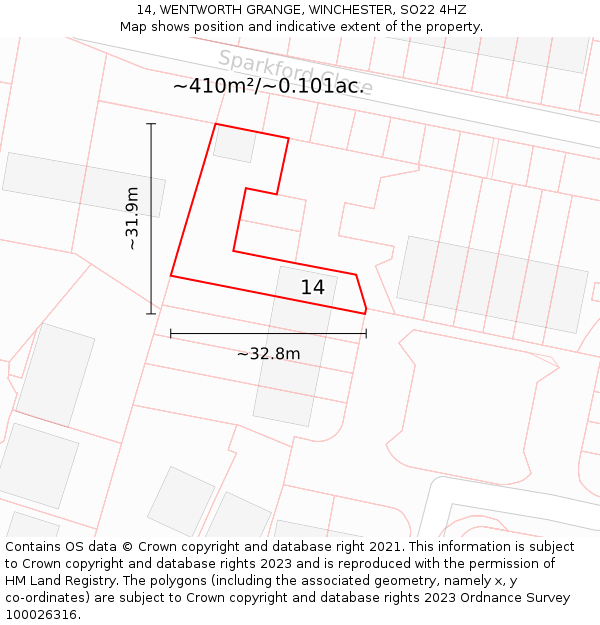 14, WENTWORTH GRANGE, WINCHESTER, SO22 4HZ: Plot and title map