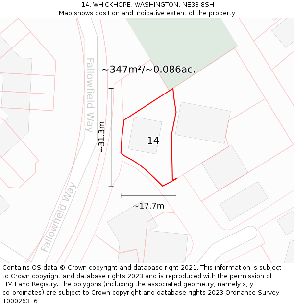 14, WHICKHOPE, WASHINGTON, NE38 8SH: Plot and title map