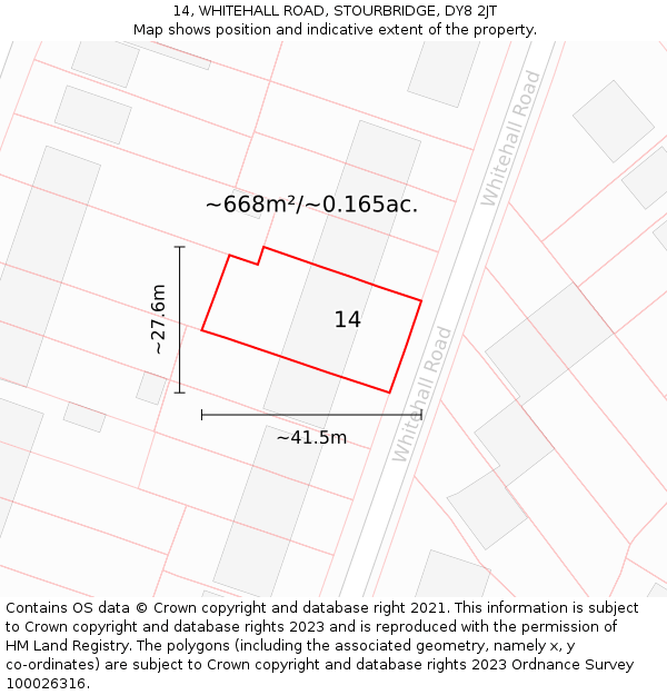 14, WHITEHALL ROAD, STOURBRIDGE, DY8 2JT: Plot and title map