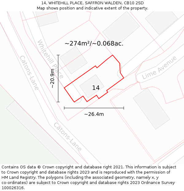 14, WHITEHILL PLACE, SAFFRON WALDEN, CB10 2SD: Plot and title map