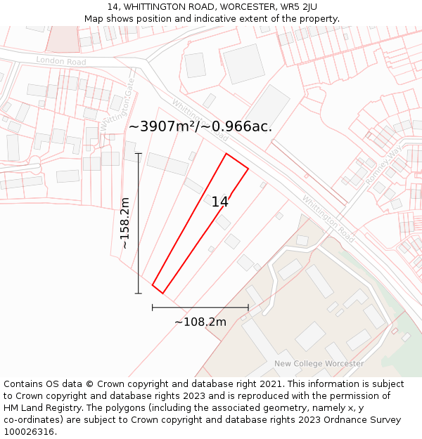14, WHITTINGTON ROAD, WORCESTER, WR5 2JU: Plot and title map