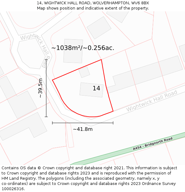 14, WIGHTWICK HALL ROAD, WOLVERHAMPTON, WV6 8BX: Plot and title map