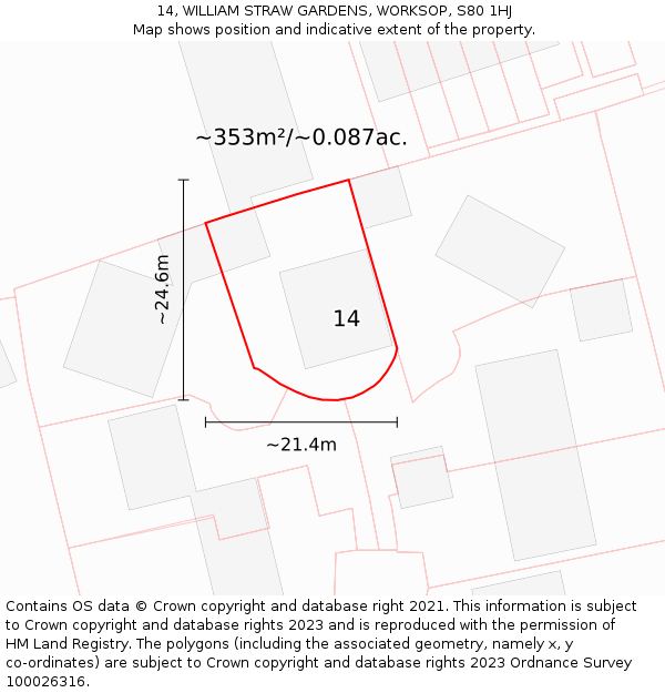 14, WILLIAM STRAW GARDENS, WORKSOP, S80 1HJ: Plot and title map