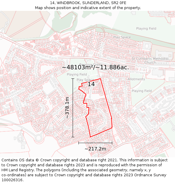 14, WINDBROOK, SUNDERLAND, SR2 0FE: Plot and title map