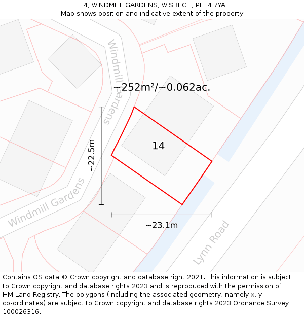 14, WINDMILL GARDENS, WISBECH, PE14 7YA: Plot and title map