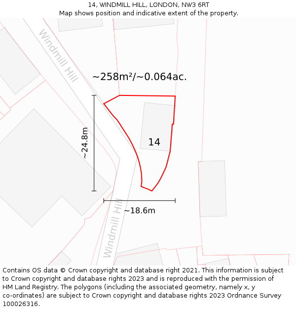 14, WINDMILL HILL, LONDON, NW3 6RT: Plot and title map