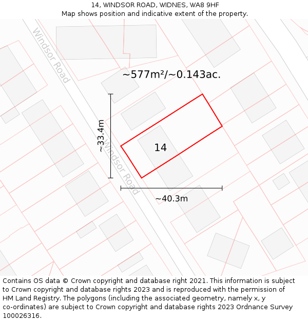 14, WINDSOR ROAD, WIDNES, WA8 9HF: Plot and title map