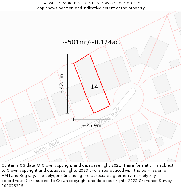 14, WITHY PARK, BISHOPSTON, SWANSEA, SA3 3EY: Plot and title map