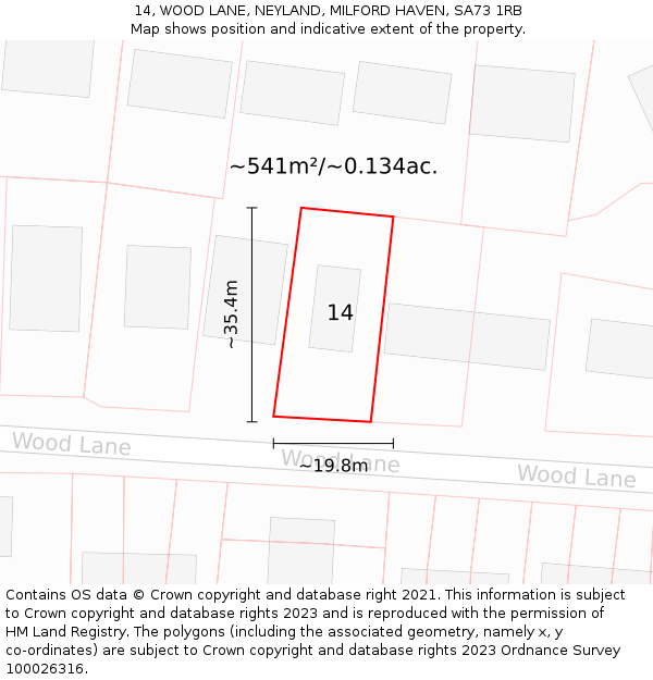 14, WOOD LANE, NEYLAND, MILFORD HAVEN, SA73 1RB: Plot and title map