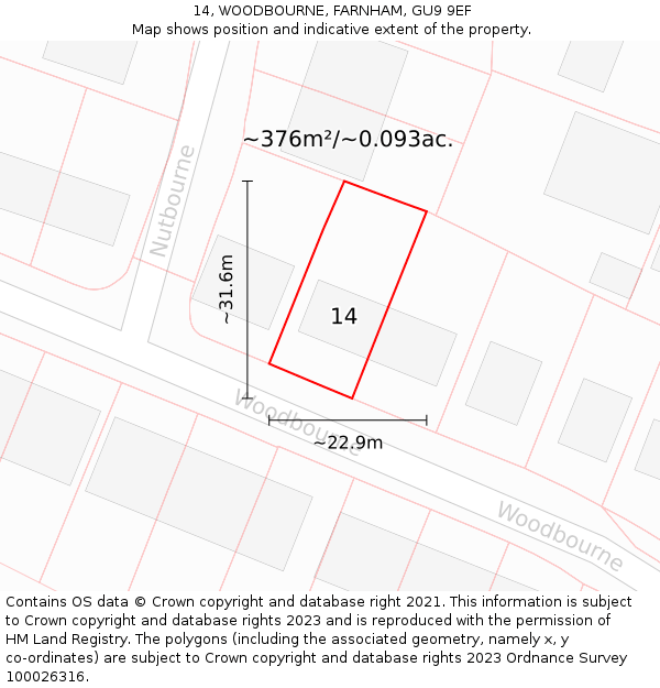 14, WOODBOURNE, FARNHAM, GU9 9EF: Plot and title map