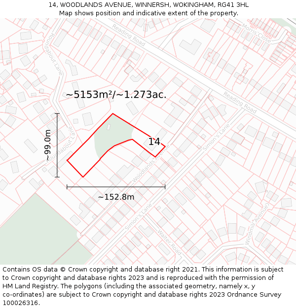 14, WOODLANDS AVENUE, WINNERSH, WOKINGHAM, RG41 3HL: Plot and title map