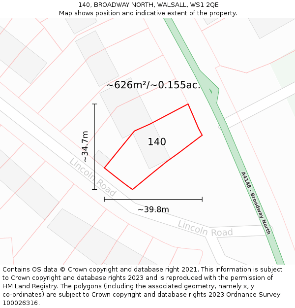140, BROADWAY NORTH, WALSALL, WS1 2QE: Plot and title map