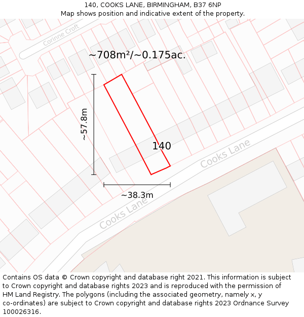 140, COOKS LANE, BIRMINGHAM, B37 6NP: Plot and title map