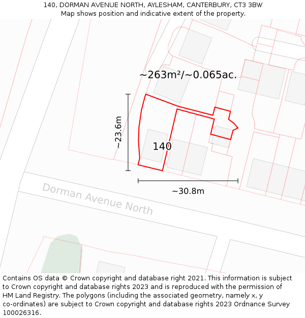 140, DORMAN AVENUE NORTH, AYLESHAM, CANTERBURY, CT3 3BW: Plot and title map