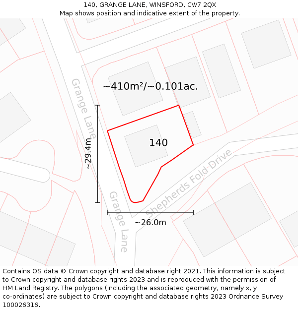 140, GRANGE LANE, WINSFORD, CW7 2QX: Plot and title map