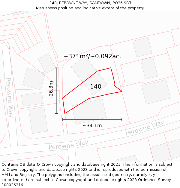 140, PEROWNE WAY, SANDOWN, PO36 9DT: Plot and title map