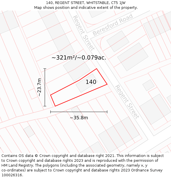 140, REGENT STREET, WHITSTABLE, CT5 1JW: Plot and title map