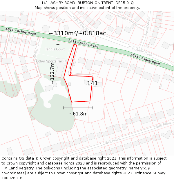 141, ASHBY ROAD, BURTON-ON-TRENT, DE15 0LQ: Plot and title map