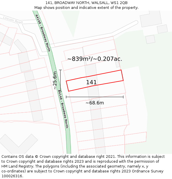 141, BROADWAY NORTH, WALSALL, WS1 2QB: Plot and title map