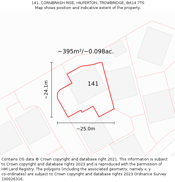 141, CORNBRASH RISE, HILPERTON, TROWBRIDGE, BA14 7TS: Plot and title map