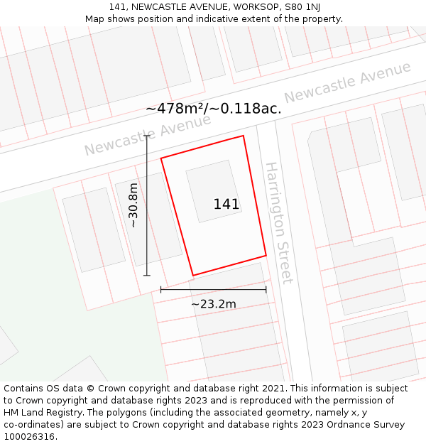 141, NEWCASTLE AVENUE, WORKSOP, S80 1NJ: Plot and title map