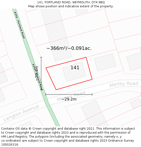 141, PORTLAND ROAD, WEYMOUTH, DT4 9BQ: Plot and title map