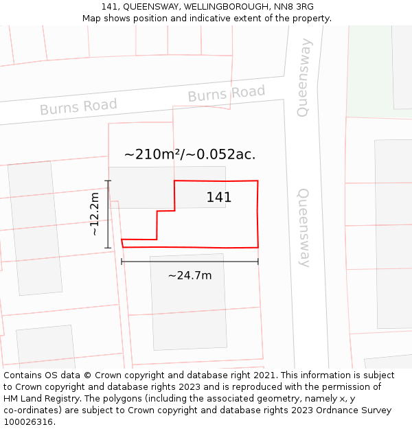 141, QUEENSWAY, WELLINGBOROUGH, NN8 3RG: Plot and title map