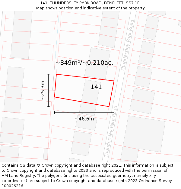 141, THUNDERSLEY PARK ROAD, BENFLEET, SS7 1EL: Plot and title map