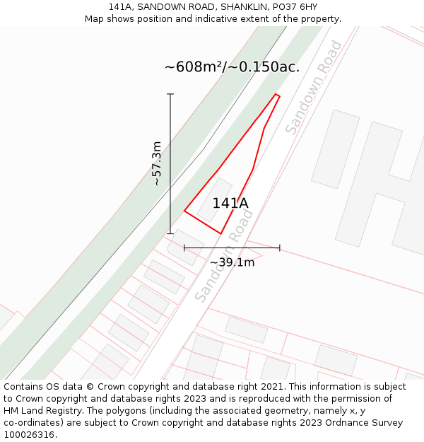 141A, SANDOWN ROAD, SHANKLIN, PO37 6HY: Plot and title map