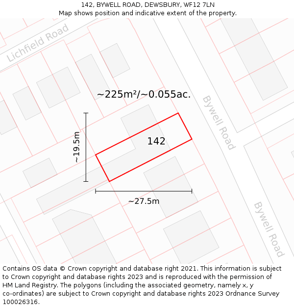 142, BYWELL ROAD, DEWSBURY, WF12 7LN: Plot and title map