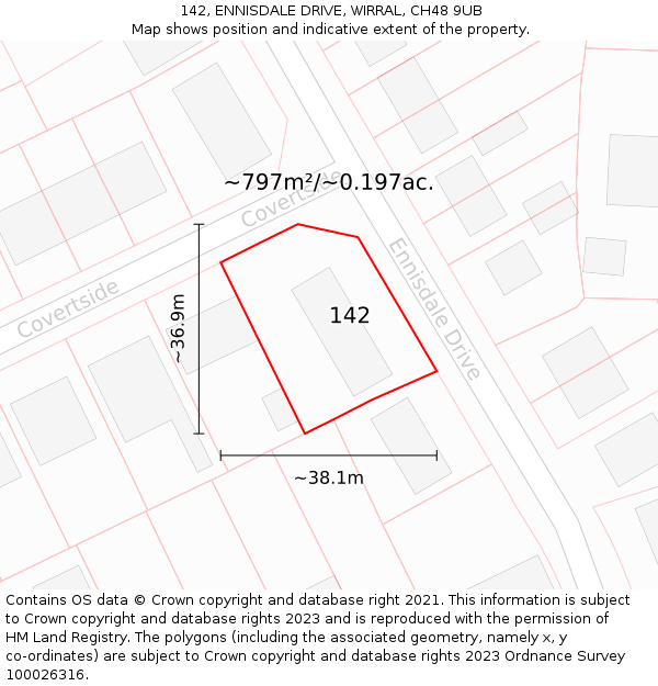 142, ENNISDALE DRIVE, WIRRAL, CH48 9UB: Plot and title map