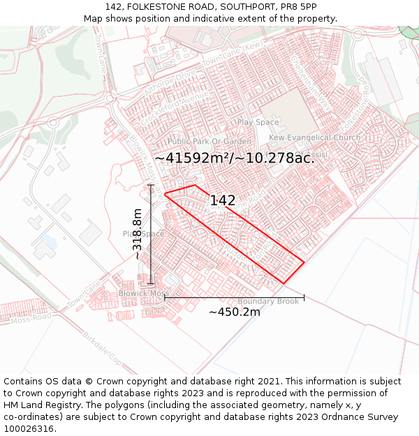 142, FOLKESTONE ROAD, SOUTHPORT, PR8 5PP: Plot and title map