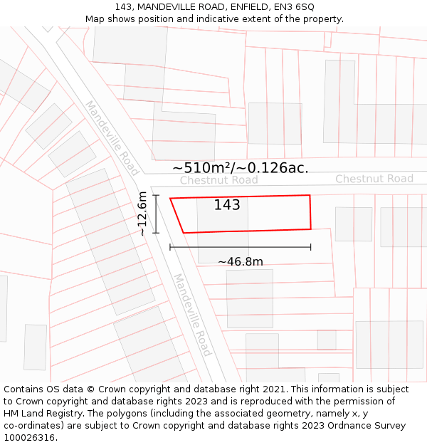 143, MANDEVILLE ROAD, ENFIELD, EN3 6SQ: Plot and title map