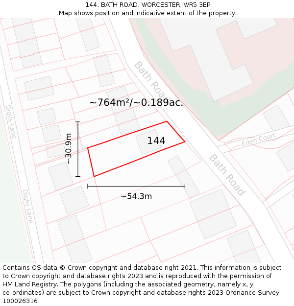 144, BATH ROAD, WORCESTER, WR5 3EP: Plot and title map