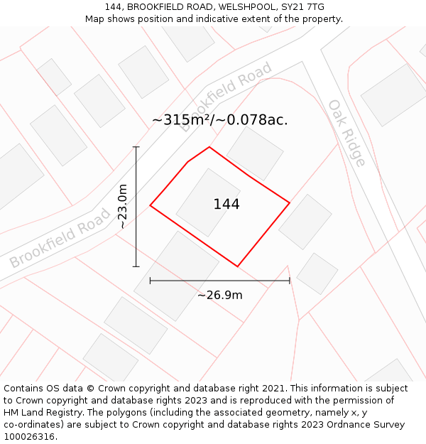 144, BROOKFIELD ROAD, WELSHPOOL, SY21 7TG: Plot and title map