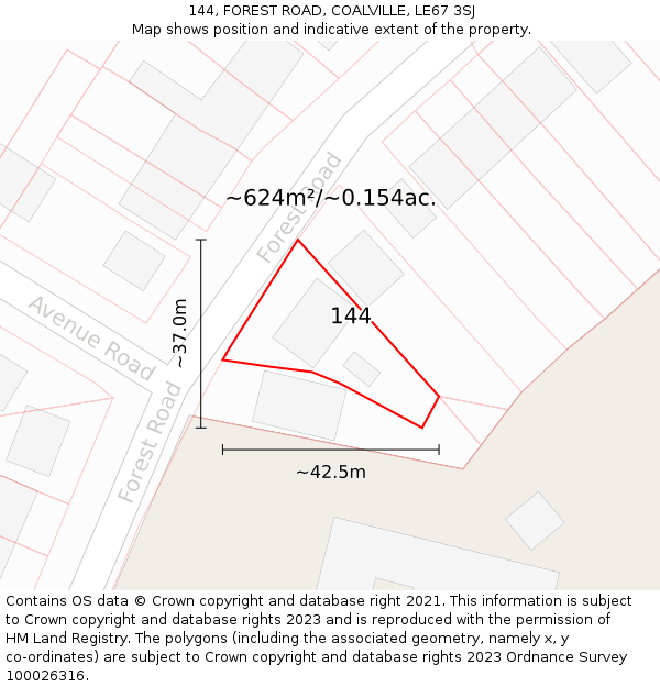 144, FOREST ROAD, COALVILLE, LE67 3SJ: Plot and title map
