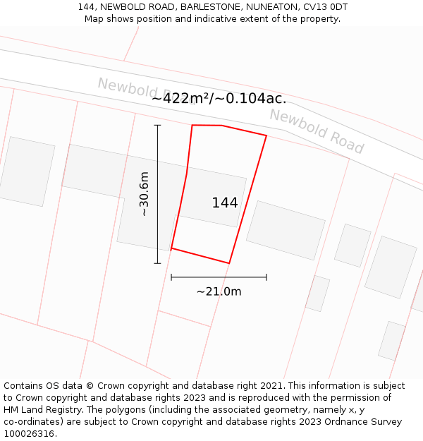 144, NEWBOLD ROAD, BARLESTONE, NUNEATON, CV13 0DT: Plot and title map