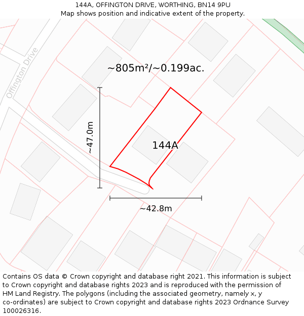 144A, OFFINGTON DRIVE, WORTHING, BN14 9PU: Plot and title map