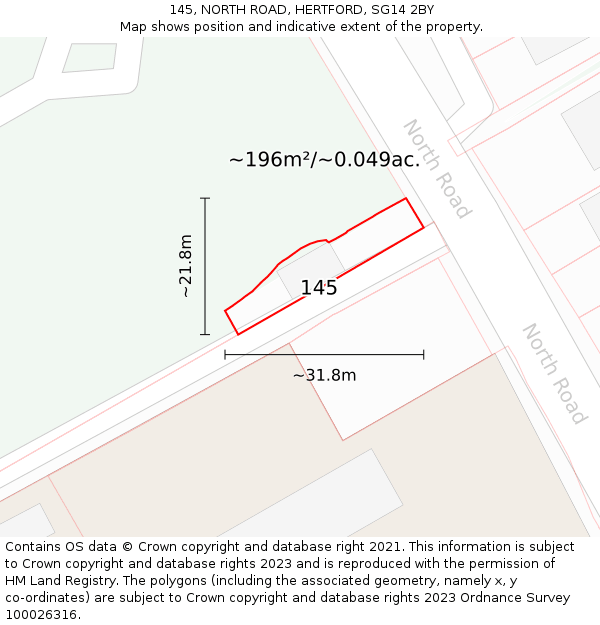 145, NORTH ROAD, HERTFORD, SG14 2BY: Plot and title map