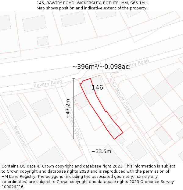 146, BAWTRY ROAD, WICKERSLEY, ROTHERHAM, S66 1AH: Plot and title map