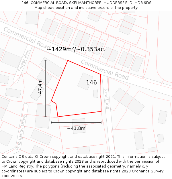 146, COMMERCIAL ROAD, SKELMANTHORPE, HUDDERSFIELD, HD8 9DS: Plot and title map