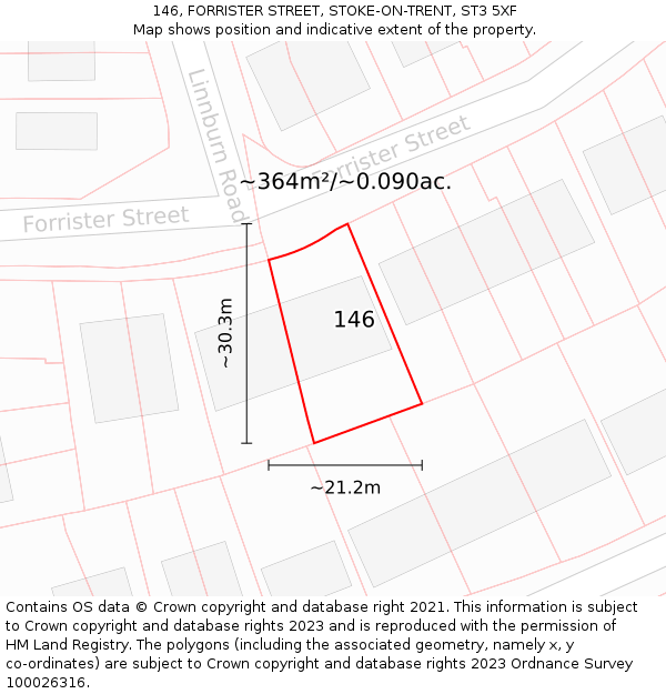 146, FORRISTER STREET, STOKE-ON-TRENT, ST3 5XF: Plot and title map