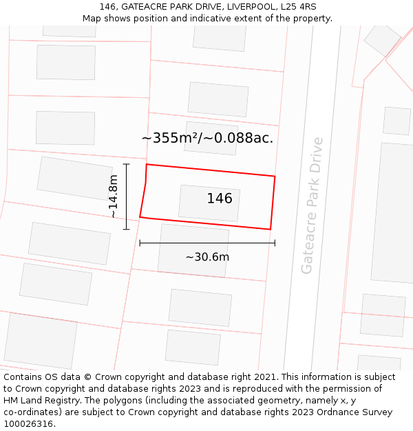 146, GATEACRE PARK DRIVE, LIVERPOOL, L25 4RS: Plot and title map