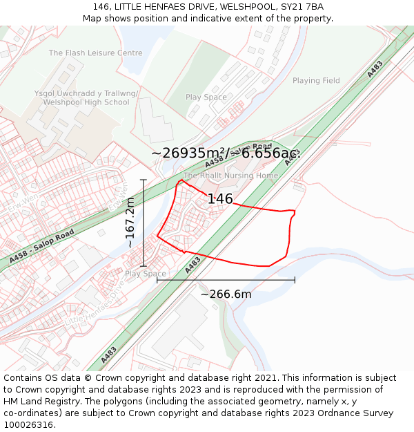 146, LITTLE HENFAES DRIVE, WELSHPOOL, SY21 7BA: Plot and title map