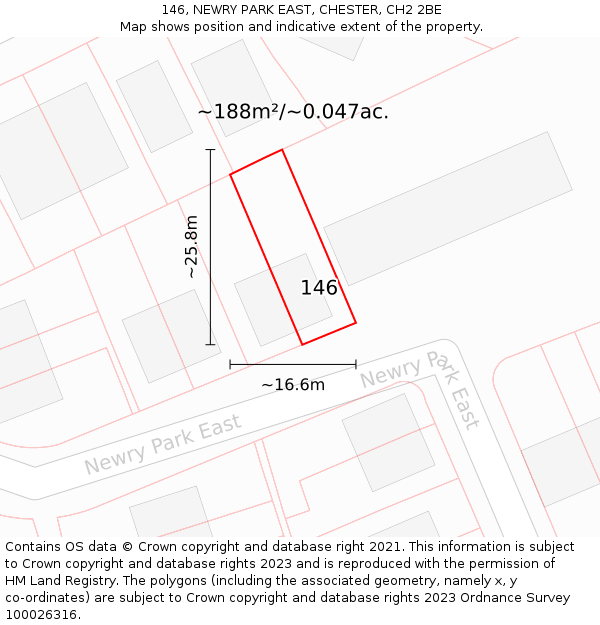 146, NEWRY PARK EAST, CHESTER, CH2 2BE: Plot and title map