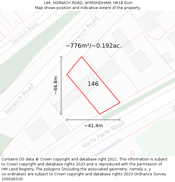 146, NORWICH ROAD, WYMONDHAM, NR18 0UH: Plot and title map