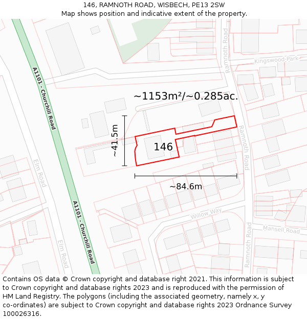 146, RAMNOTH ROAD, WISBECH, PE13 2SW: Plot and title map