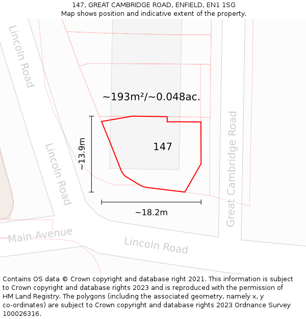 147, GREAT CAMBRIDGE ROAD, ENFIELD, EN1 1SG: Plot and title map